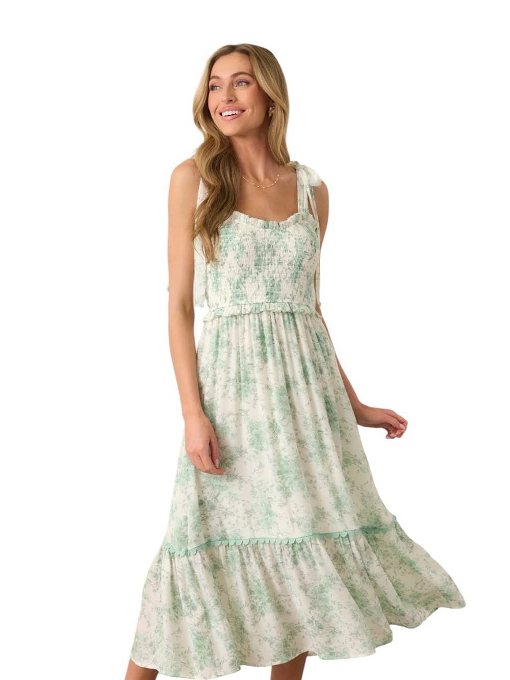 Blu Pepper Light Green Toile Midi Dress